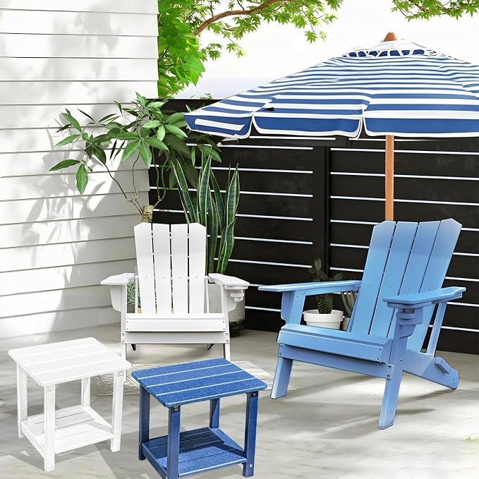 Adirondack Square Outdoor Side Table,2-Tier Storage Patio Side Table with Weatherproof HDPE Material Low