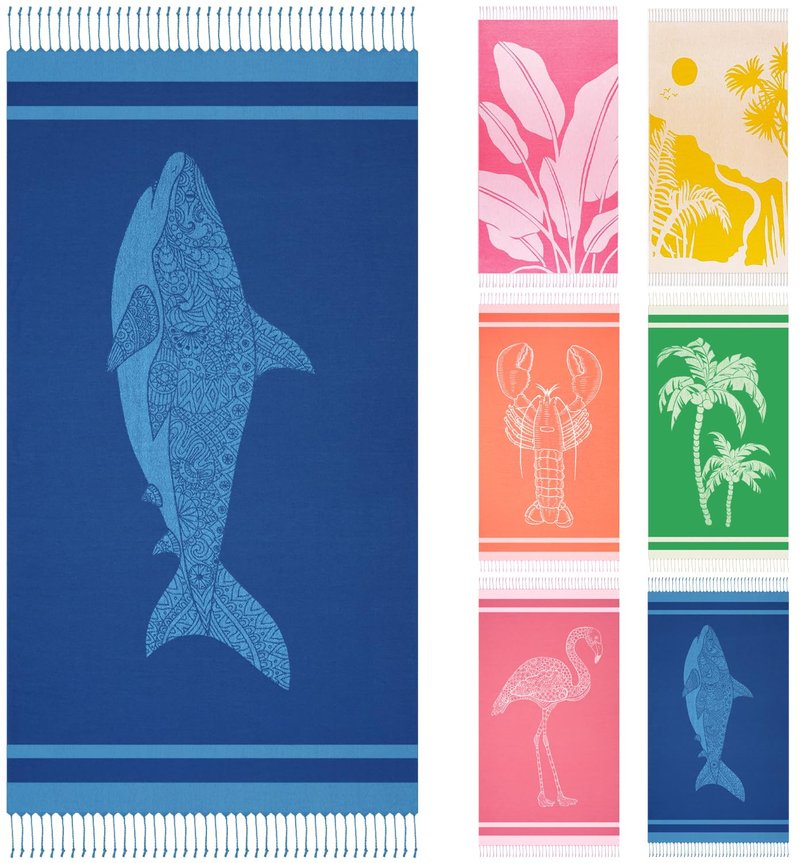 Genovega Oversized Cotton Turkish Beach Towels 72"x36" Lightweight Quick Dry Sandless Pool Swim Towel Large No Sand Compact Blanket Adult Travel Essentials Cruise Accessories Must Haves Blue Shark