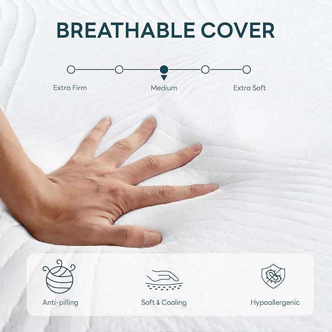 King Mattress 12 Inch, Memory Foam Mattress, Green Tea Cooling Gel Infused for Pressure Relief, Bed in a Box CertiPUR-US Certified & Fiberglass Free