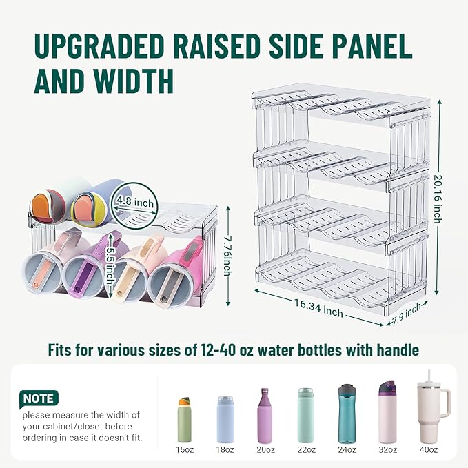 Stanley Large Tumbler Organizer - Stackable Water Bottle Storage for 8 Cups, Fits 20/30/40 oz, Kitchen and Fridge Organizer