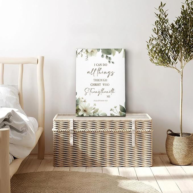 HIWX Christian Botanical Floral Wall Decor, Philippians 4:13 Bible Verse