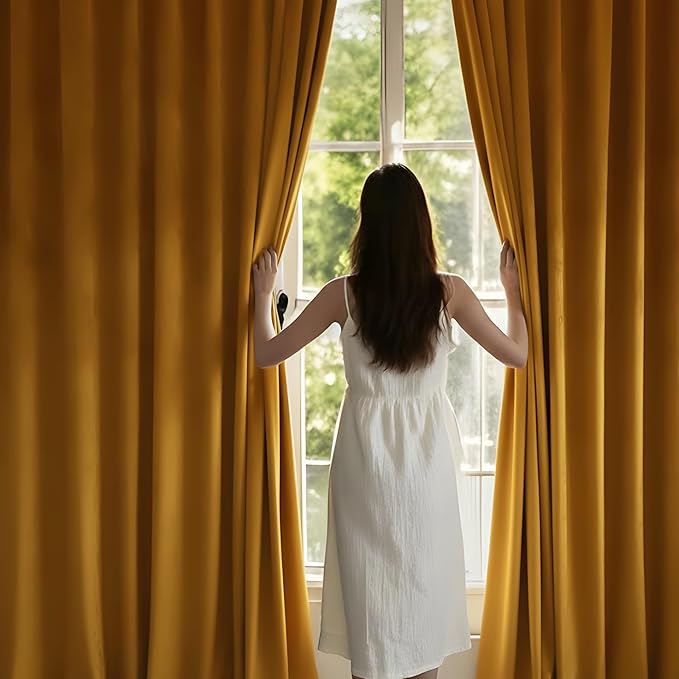 NICETOWN Yellowish Gold Velvet Curtains 108 inches Long, Bedroom Velvet Window