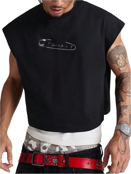 GORGLITTER Men's Crop Vest Top - Stylish Dolman Sleeve Crewneck Pullover Tank - Comfortable Fit