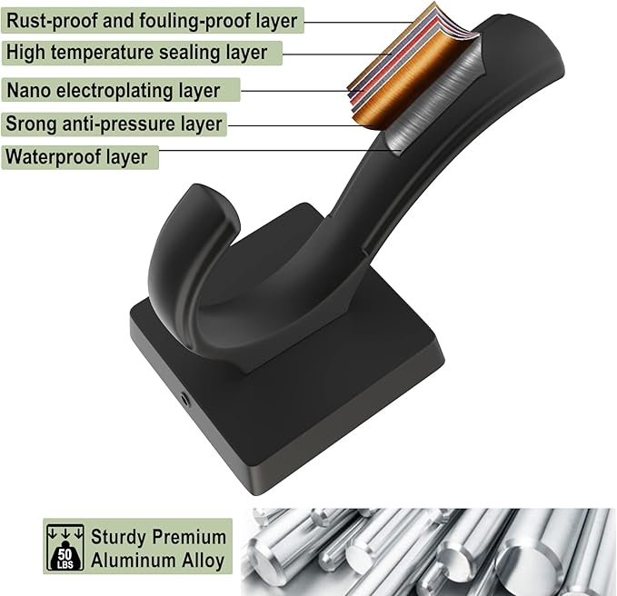 TOFIIGREM Black Towel Hooks, Coat Robe Hooks Bathroom Entryway Mudroom Pool