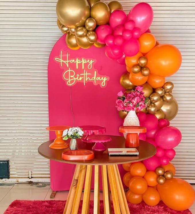 Pink and Orange Balloons Arch Kit, 162pcs Hot Pink Orange Metallic Gold and Confetti Balloons for Bridal Baby Shower Wedding Bachelorette Birthday Fall Party Decorations
