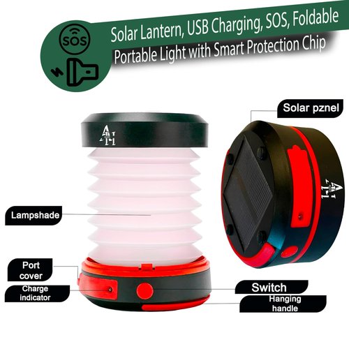 Asaeh Solar Camping Lantern - LED Lanterns for Power Outages, Camping Lights, Emergency Flashlight - Collapsible Lamp, Rechargeable W/ Solar or Plug