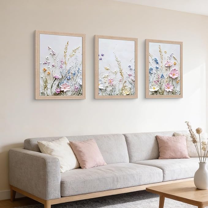Framed 3D Floral Texture Canvas Wall Art Relief Textured Floral Oil Painting