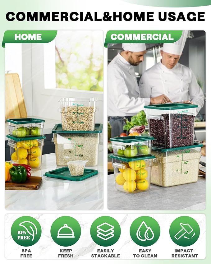 8QT Clear Food Storage Containers: 4 PCS[Food Grade][Hot&Cold Resistant] NSF Food Storage Containers with Lids for Home Restaurant Kitchen Storage Pizza Proof Dough, BPA Free