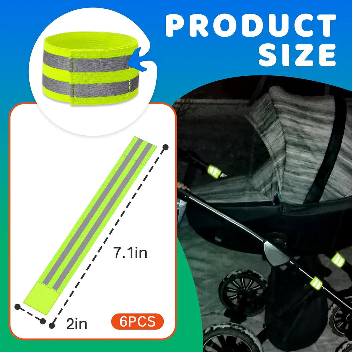 Skiennix Reflective Bands - High Visibility Elastic Reflectors for Strollers | 6-Pack for Night Safety