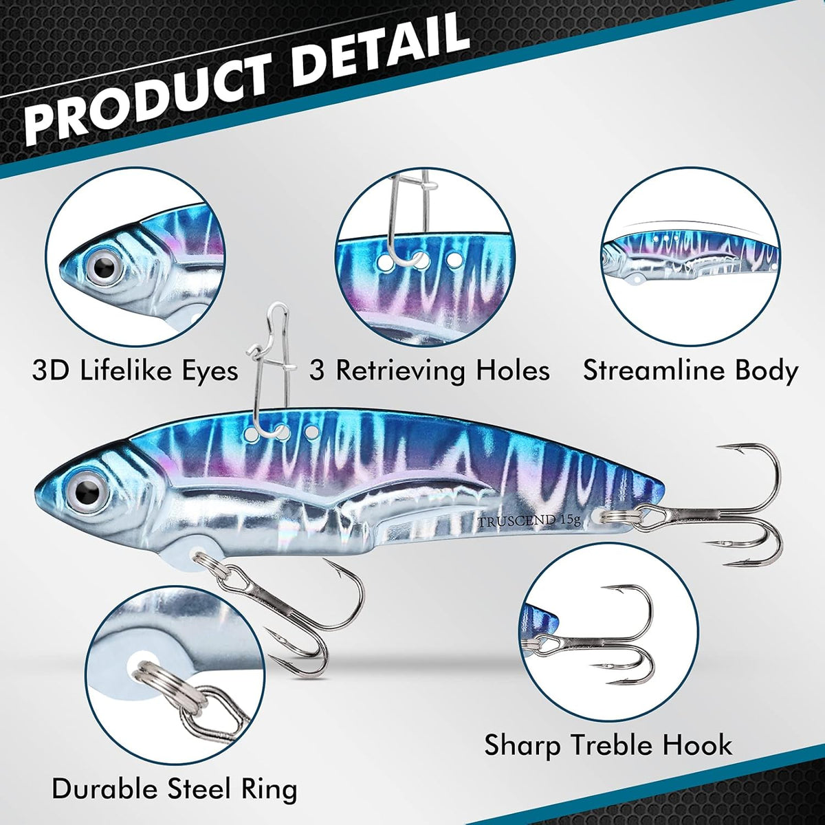 TRUSCEND Vibespinner Lures with BKK Hooks - Easy Catch with 4 Action Modes for Bass, Crappie, Trout & Walleye