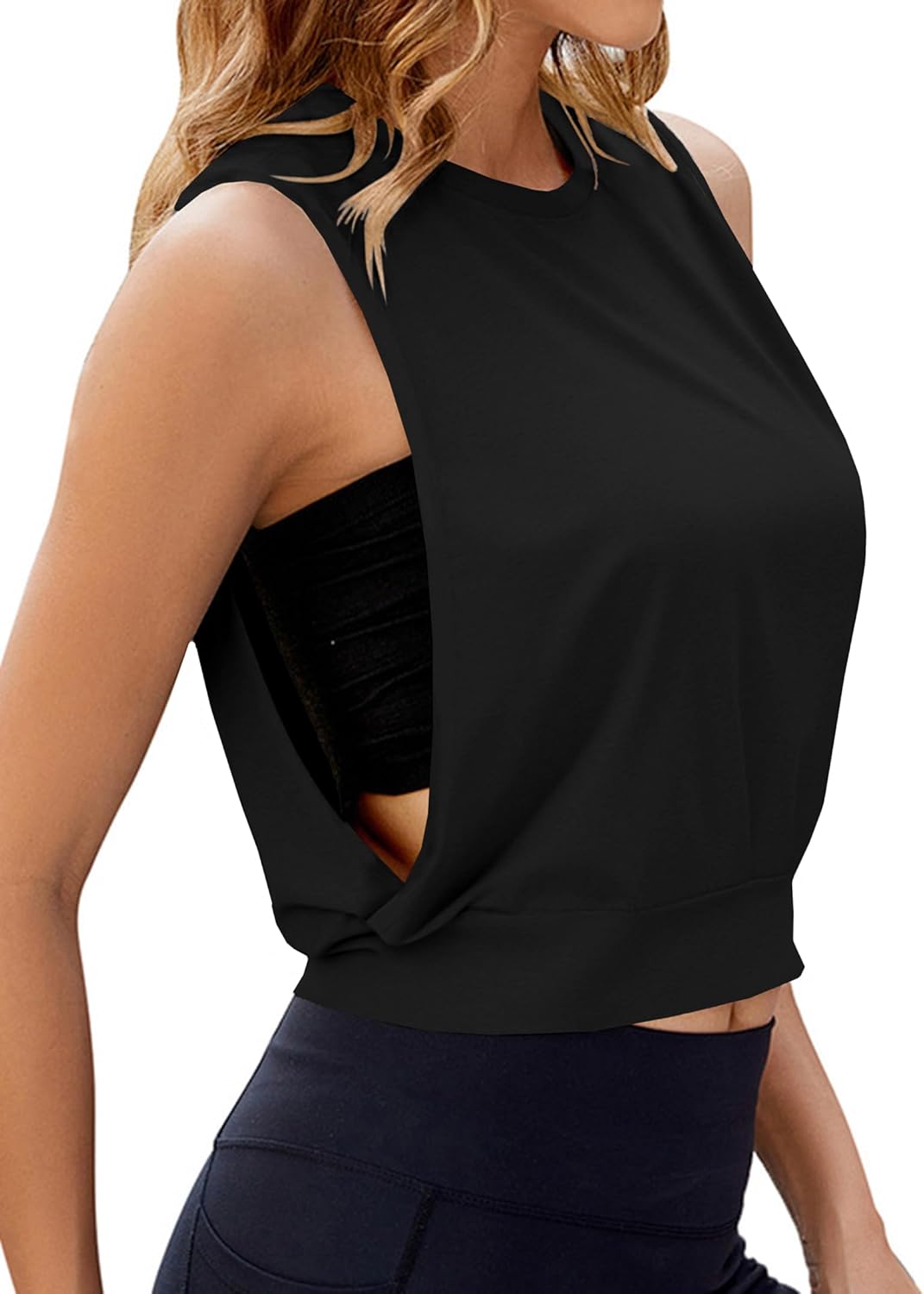 Remidoo Women's Sleeveless Crop Tank Top - Open Side Design for Gym Workouts | Athletic Shirt