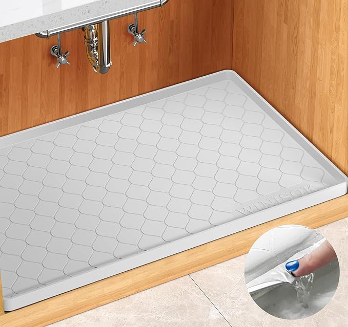 Silicone Under Sink Mat 22" x 19", kitchen Essentials and Gadgets, Shelf liner and Cabinet Protector, Home Organizers and Storage, Waterproof Bathroom Tray