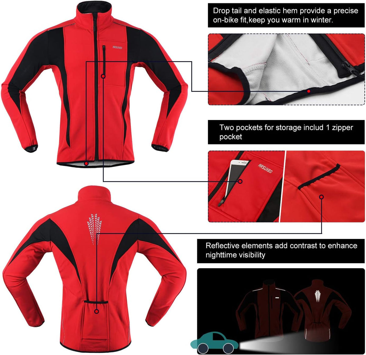 Windproof Waterproof Thermal Cycling Jacket for Winter | ARSUXEO 15K Softshell