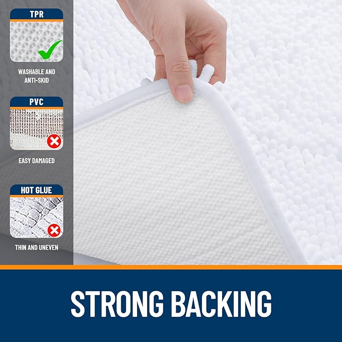 OLANLY Bathroom Rugs 44x24, Extra Soft Absorbent Chenille Bath Rugs, Rubber Backing Quick Dry, Machine Washable Bath Mats for Bathroom Floor, Tub and Shower, Home Decor Accessories, White