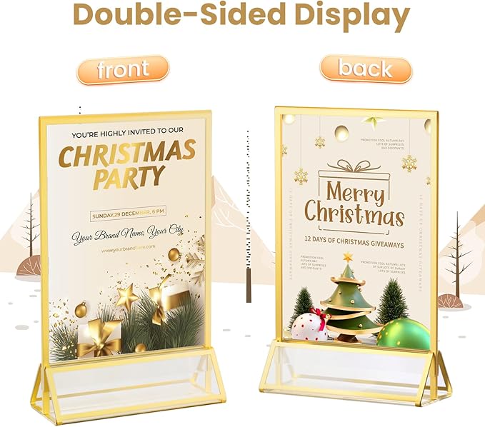 Acrylic Sign Holder 8.5X11 Gold Frames Double-Sided Gold Picture Frames Display Stand for Menu Holder Flyer Holder Wedding Table Number Holder Photo Frames with Double Sided Sticky Dots -6 Pack