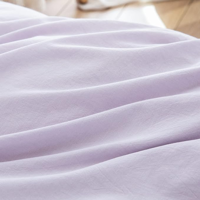 BESTOUCH Duvet Cover Set 100% Washed Cotton Linen Feel Super Soft Comfortable Chic Lightweight 3 PCs Home Bedding Set Solid Taro Purple Oversized King