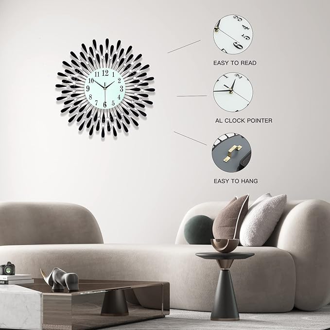 Large Wall Clocks for Living Room Decor Big Modern Silent Clock Non-Ticking for