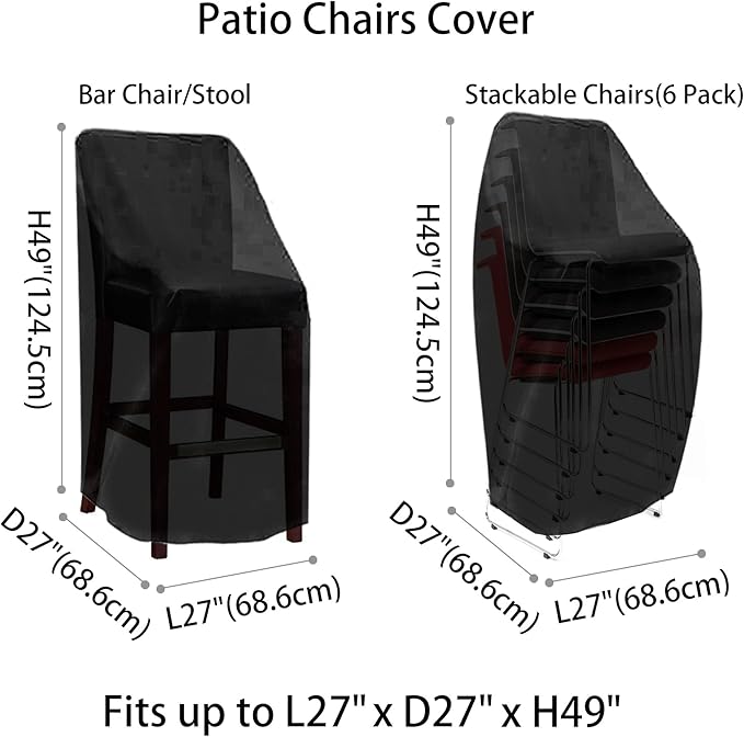 RosieLily Outdoor Chair Covers, High Back Patio Chair Covers Waterproof, Heavy Duty Patio Furniture Covers, Stackable Outdoor Bar Stool Covers, 600D, High Back with Lock Hole-2 Pack