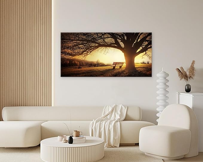 Muolunna BK4098 Wall Art Decor Canvas Print Picture Big Trees in Sunset 1 Panel Golden Sunset Forest Natural Landscape Painting Artwork for Living Room Bedroom Office Home Wall Decor