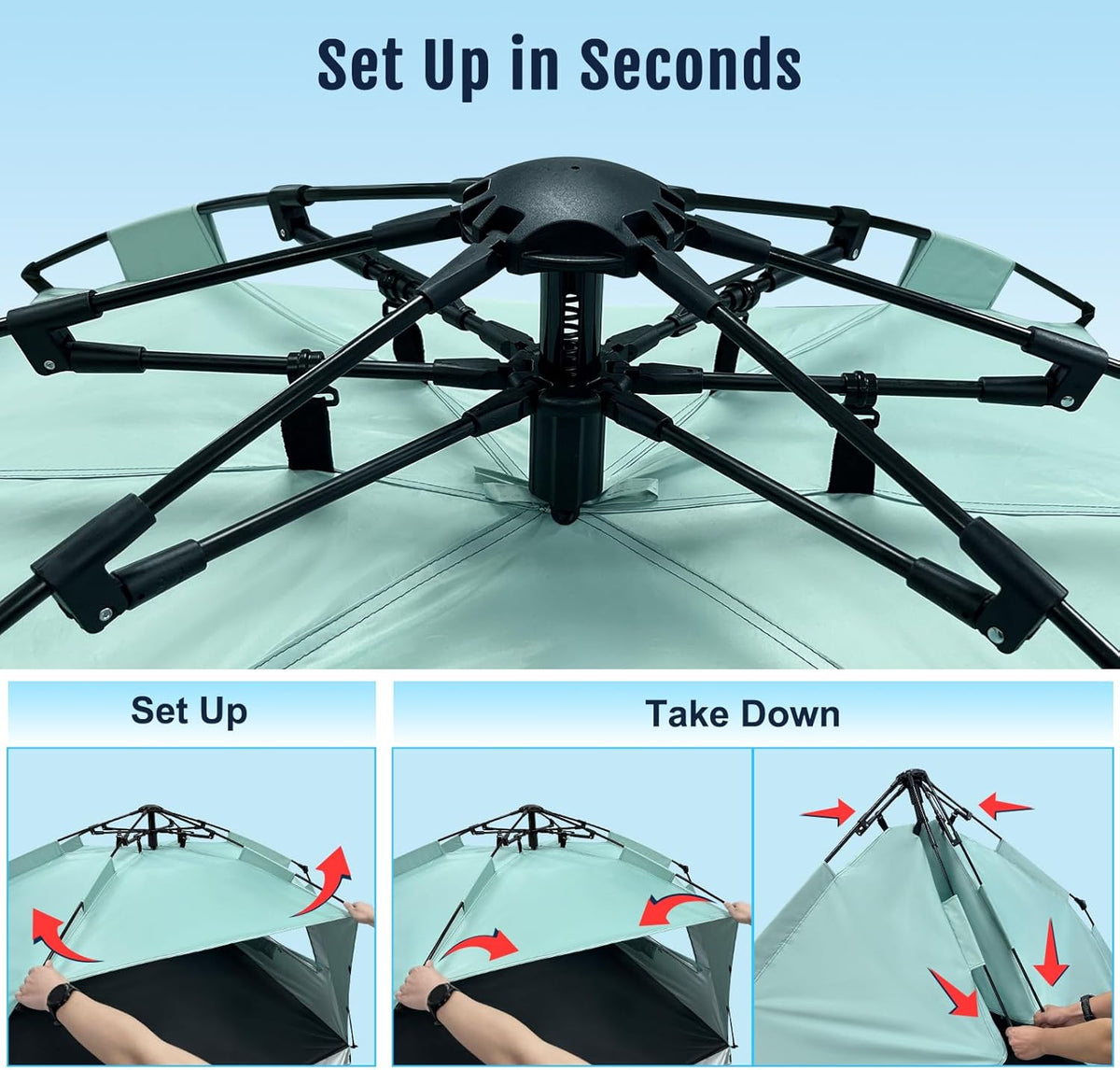 WhiteFang Deluxe Beach Tent - UV Protection Sun Shade Shelter for 3-6 People | Extendable Floor & Ventilating Windows