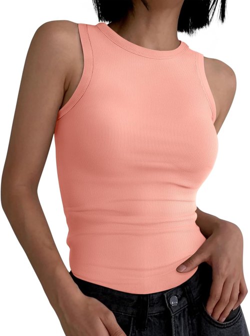ANRABESS Women's Sleeveless High Neck Tank Top - Casual Slim Fit Ribbed Shirt for Summer
