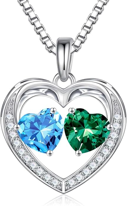 Iefil Christmas Gifts for Women Wife - 925 Sterling Silver Heart Birthstone Necklace, Anniversary Birthday Gifts for Women Wife Girlfriend Mom, Birthstone Jewelry Gift for Her