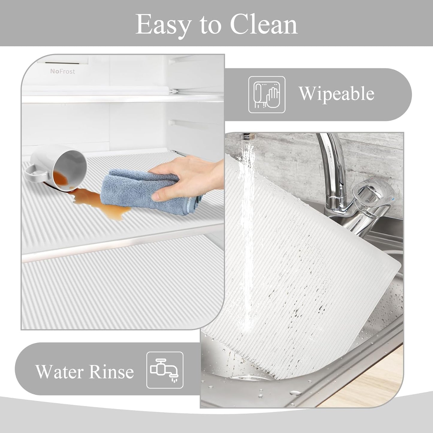 Non-Slip Silicone Refrigerator Liners for Shelves, Reusable Washable Fridge Shelf Drawer Liners, Cuttable Waterproof Oilproof Fridge Liner for Glass Shelve Kitchen Cabinet Drawer Mats (Clear, 1 Pack)