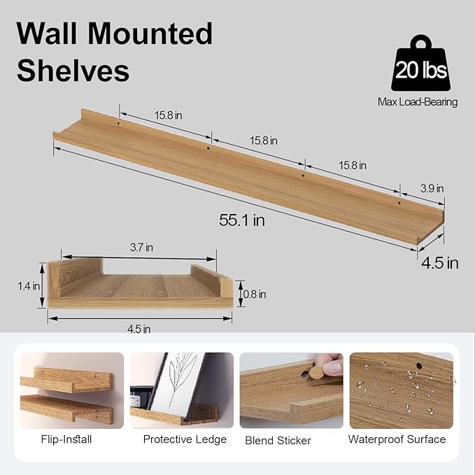 Long Floating Shelves for Wall Decor, Long Wall Mounted Storage Shelf for