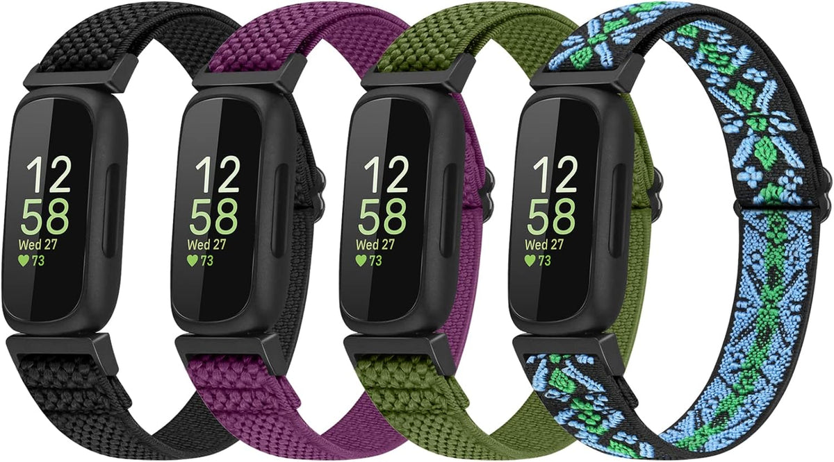 Vodtian 4-Pack Elastic Nylon Loop Bands for Fitbit Inspire 3 | Adjustable Sport Straps for Men & Women