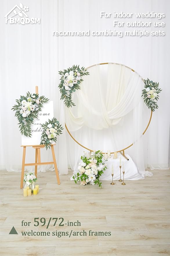 Wedding Arch Faux Flowers Set of 2 Greenery Garland for Wedding Decor Ceremony and Reception Backdrop Decoration (White)