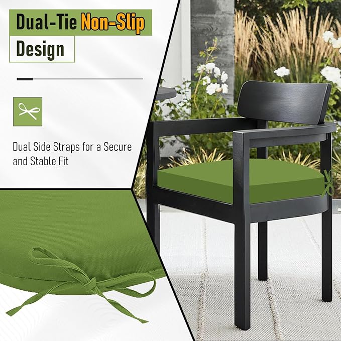 Basic Beyond Outdoor Chair Cushions Set of 4, Outdoor Cushions for Patio Furniture, Water Resistant Patio Chair Cushions with 2 Ties, 17x16x2, Grass Green
