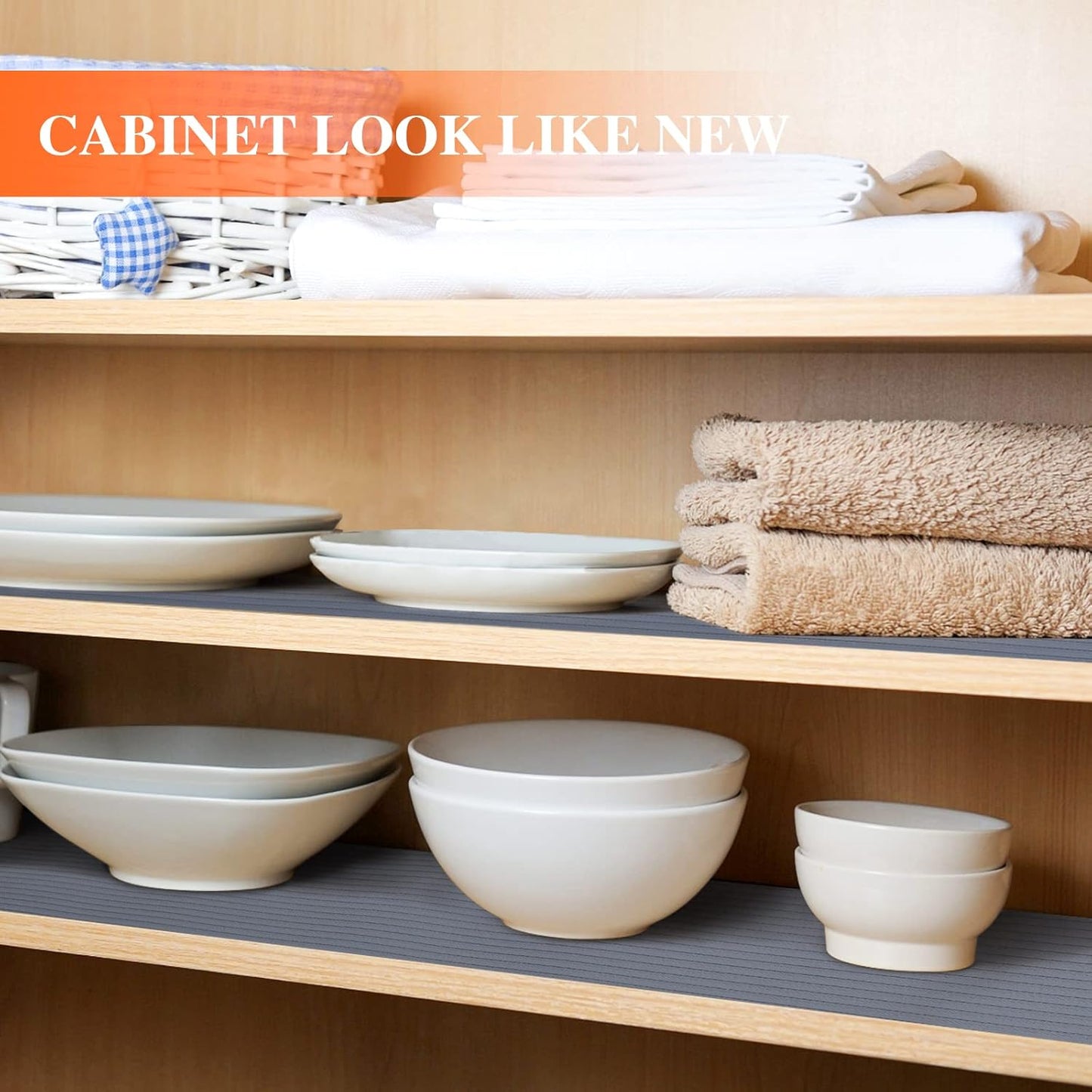 Shelf Liners for Kitchen Cabinets, Non-Adhesive, 17.5 Inch x 30Ft, Non-Slip Kitchen Drawer Liner, Waterproof Durable Cabinet Liners for Shelves, Pantry, Dark Gray