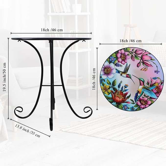18" Side Table Outdoor, Hummingbird Metal Accent Table, Indoor Small Round End Tables, Plant Stand Tables for Patio Yard Balcony Garden Bedside