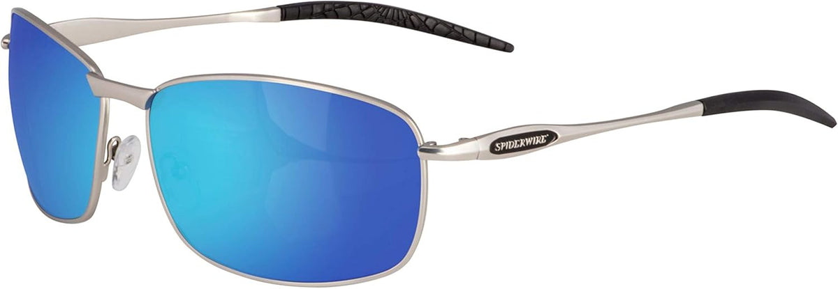 Spiderwire Classic SPW006 Polarized Fishing Sunglasses, Matte Silver/Smoke/Blue Mirror