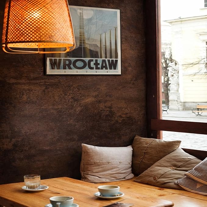 Coffee Brown Peel and Stick Wallpaper Concrete 16''x354'' Caramel Limewash