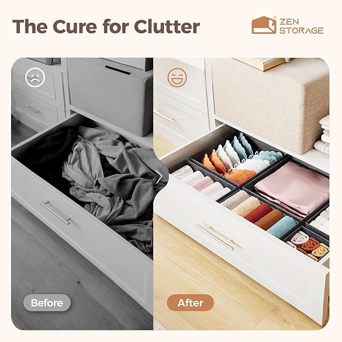 Sturdy Drawer Organizers (12-Pack) - Fabric Dresser Drawer Organizers & Dividers for Nursery Organization, Baby Organizers and Storage for Clothes, Socks & Underwear, Grey
