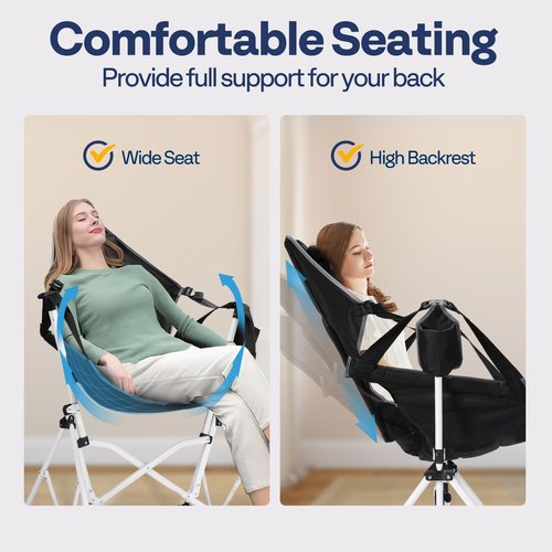 VIVOHOME Hammock Camping Chair, Portable Outdoor Swinging Rocking Chairs for Adults with Adjustable Pillow, Back and Height for Travelling, Backyard, Patio, Supports 400 lbs, 600D Breathable Mesh