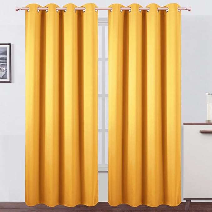 LEMOMO Blackout Curtains 52 x 120 Inch Long Yellow Curtains Set of 2 Panels