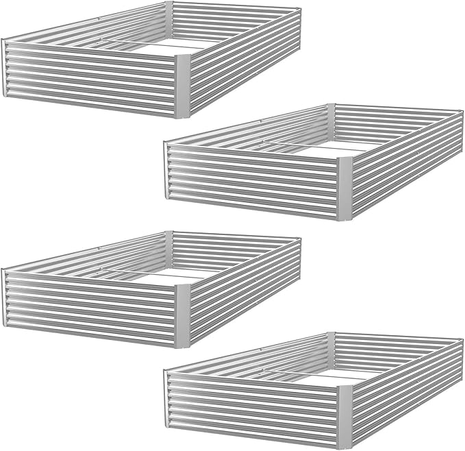 4pcs Galvanized Raised Garden Bed Outdoor,Above Ground Garden Bed for Vegetable,Metal Raised Beds for Flower,Steel Raised Beds for Gardening - 4x2ft