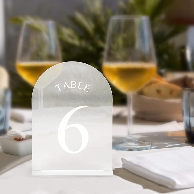 JOYIT Frosted Arch Wedding Table Numbers 1-30 with Stands - 5" X 7" Acrylic Sign Table Number Holders, Perfect for Wedding Receptions, Parties, Anniversaries, and Events