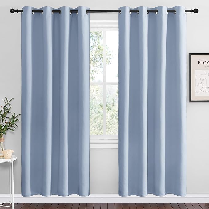 NICETOWN Vintage Blue Blackout Curtains 78 inches Length