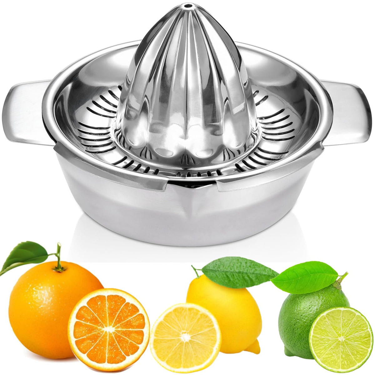 Citrus Lemon Orange Grapefruit Juicer Manual Squeezer 304 Stainless Steel Robust Hand Juicer Reamer Rotation Press with Strainer＆10oz Bowl, 2 Pour Spouts, Dishwasher Safe, Easy to Clean, Heavy Duty