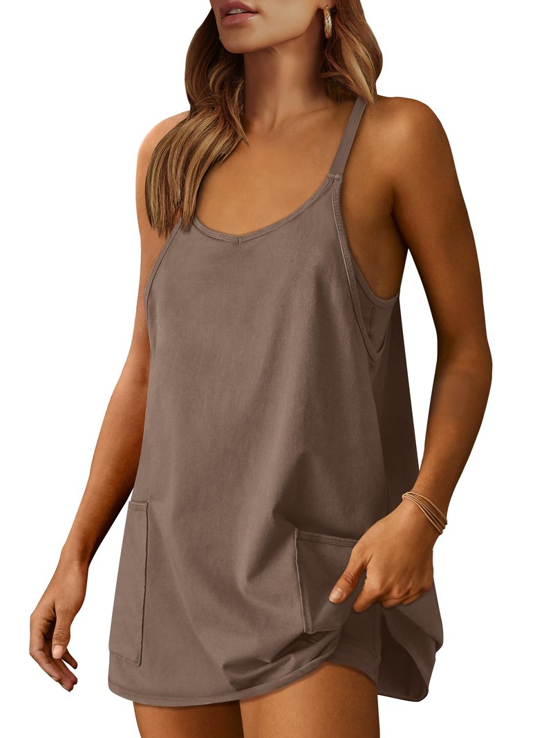 ANRABESS Women Athletic Dress Summer Tennis Workout Active Sports Mini Romper Dress Built in Shorts Travel Vacation Clothes Coffee Medium