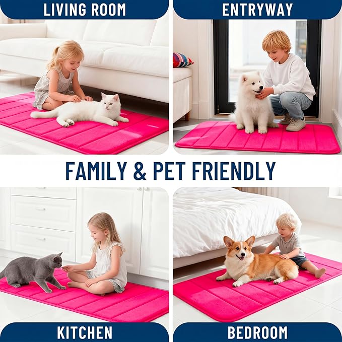 OLANLY Memory Foam Bath Mat 44x24, Super Soft Absorbent Bathroom Rugs, Quick Dry, Machine Washable Shower Floor Rugs, Bathmat Carpet, Bathroom Home Decor Accessories, Hot Pink