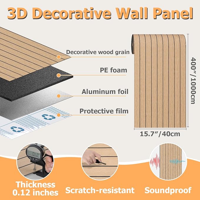 Arthome Peel and Stick Slat Wall Panels 15.7 "x400, Self-Adhesive PVC Wood