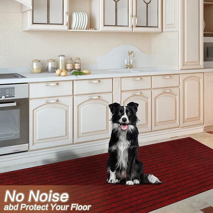 3' x 9' Runner Rugs with Rubber Backing, Indoor Outdoor Utility Carpet Runner Rugs, Stripe Red, Can Be Used as Aisle for The RV and Boat, Laundry Room and Balcony