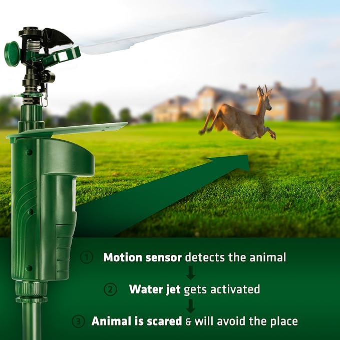 GARDIGO® Water Jet Animal Repellent | Bird Repellent, Heron Repellent, Cat Repellent Garden | Motion Activated Sprinkler | Up to 33ft Range | Pigeon Deterrent Heron Scarer | Batteries Included