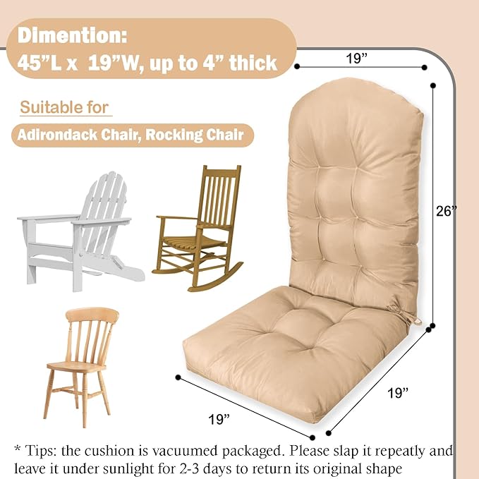 Adirondack Chair Cushion, Thick Indoor/Outdoor Rocking Chair Cushion with High Elasticity PP Cotton, Fade-Resistant, 44'x19'x4