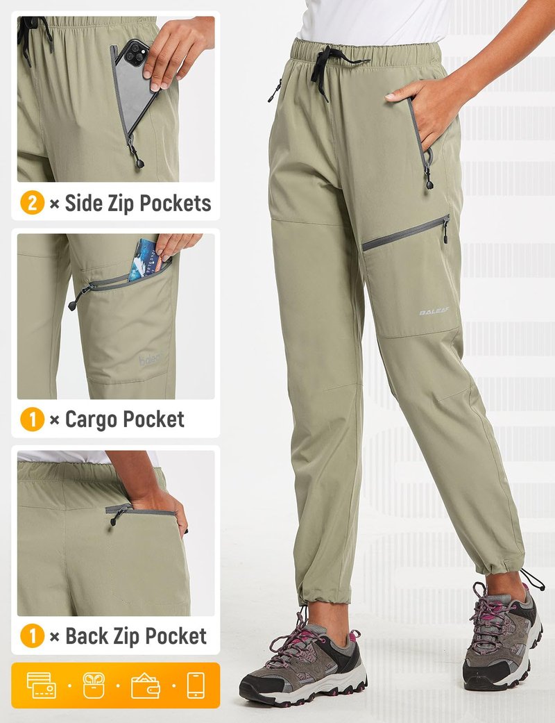 baleaf Women's Hiking Pants Quick Dry Lightweight Water Resistant Stretch Cargo Pants with Zipper Pockets Travel Camping 29''-Light Green M
