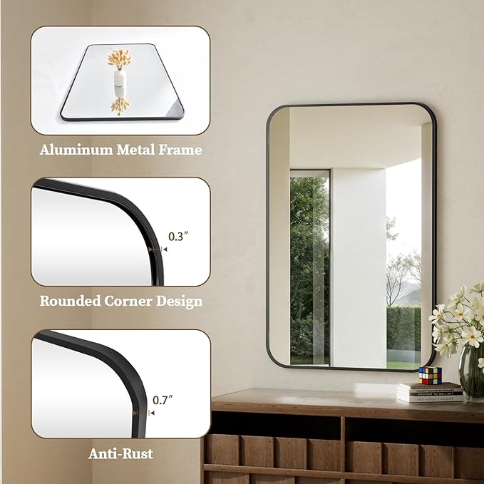 BEAUTYPEAK 24" x 36" Rectangular Aluminum Alloy Frame Wall Mounted Bathroom